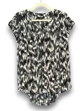 Simply Vera Vera Wang Blouse Womens Large Black White Abstract Print Hi Low Hem